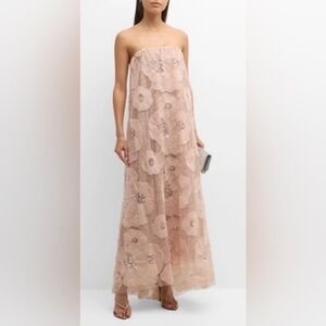 Helsi Margot Strapless Beaded Floral Tulle Gown In Pink Pearl Size M